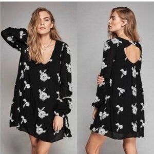 Free People Black and White Embroidered Austin Mini Dress Size Large